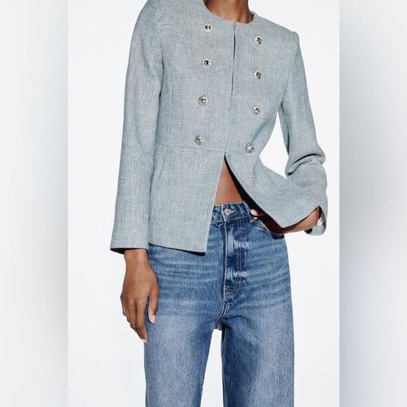 Zara TEXTURED BLAZER Size Large - Picture 2 of 13